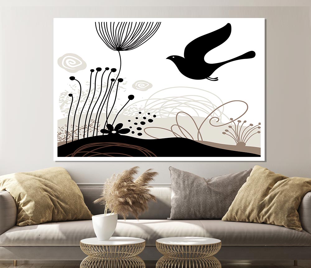 Bird In The Chocolate Garden Print Poster Wall Art