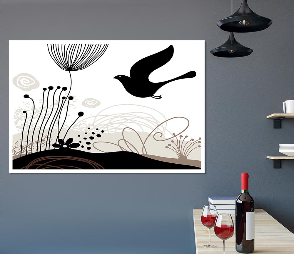 Bird In The Chocolate Garden Print Poster Wall Art