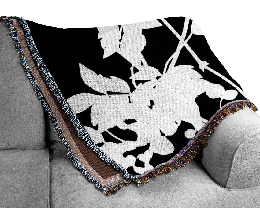 Garden Delight White On Black Woven Blanket