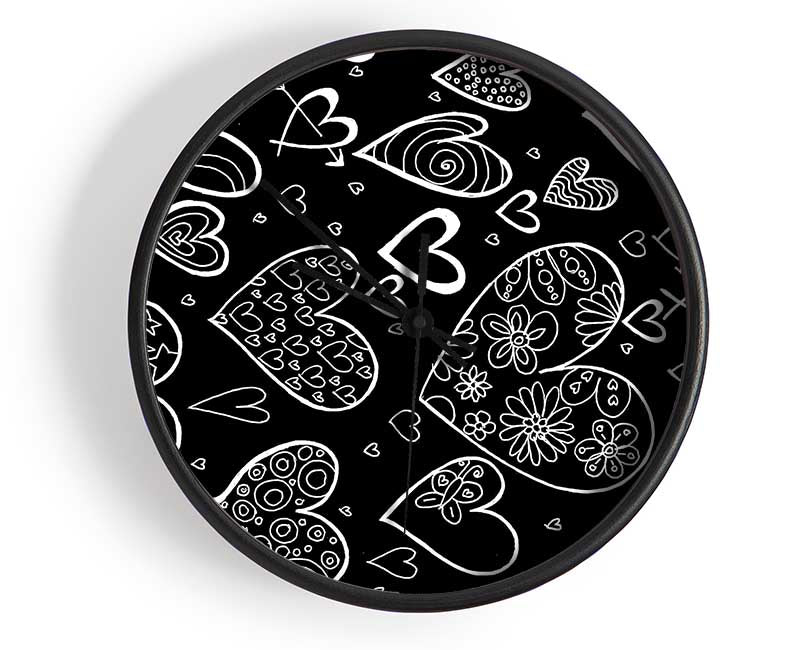 Hearts White On Black Clock - Wallart-Direct UK