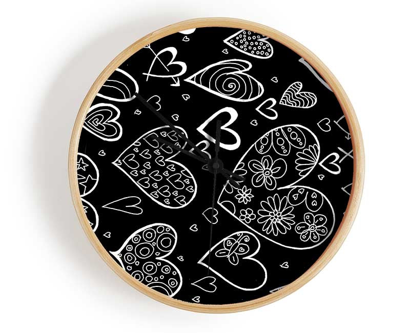 Hearts White On Black Clock - Wallart-Direct UK