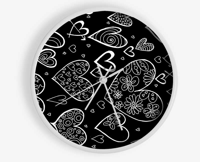 Hearts White On Black Clock - Wallart-Direct UK