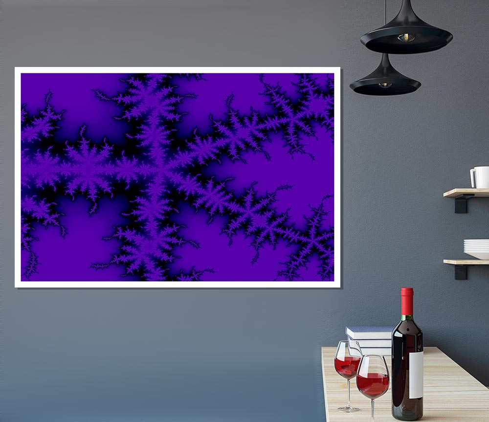 Internal Snow Flake Black On Purple Print Poster Wall Art