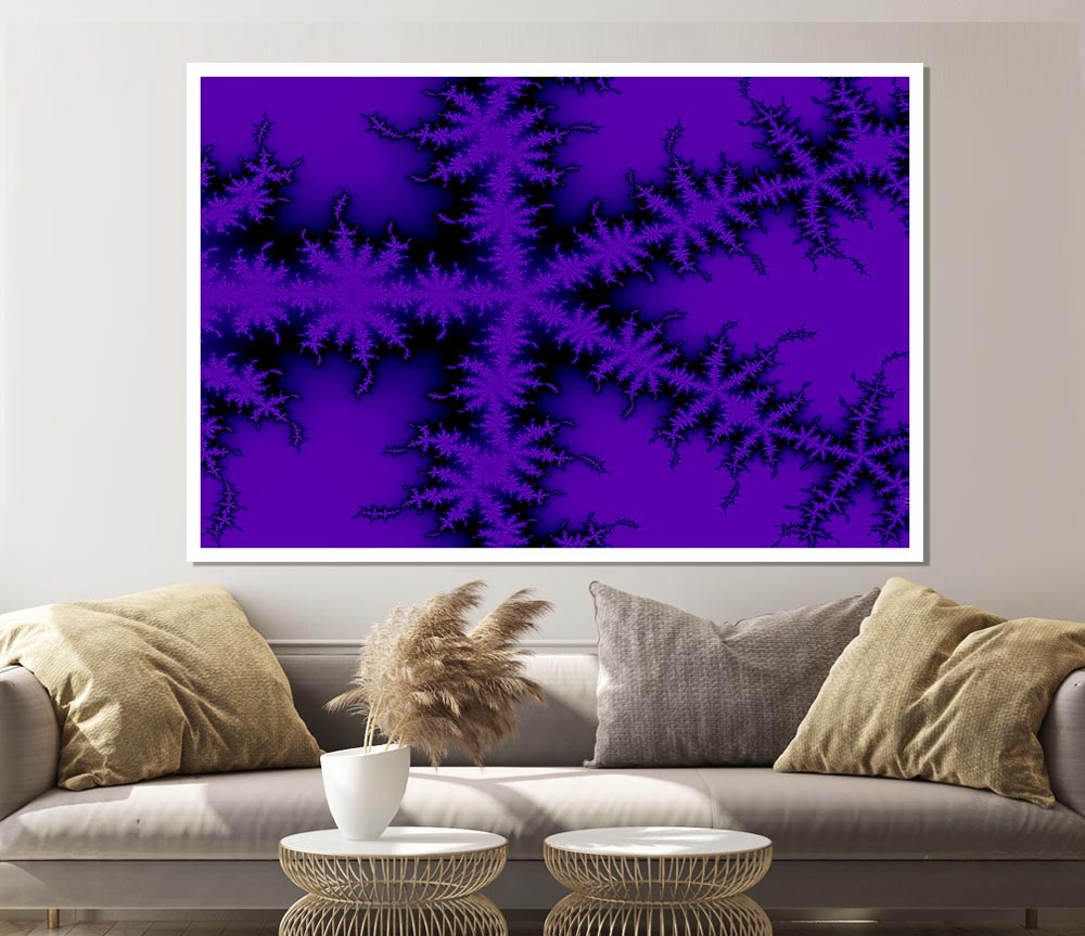 Internal Snow Flake Black On Purple Print Poster Wall Art