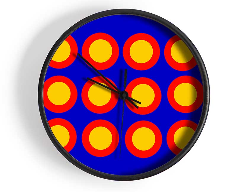 Circles Of Light Yellow On Blue Clock - Wallart-Direct UK