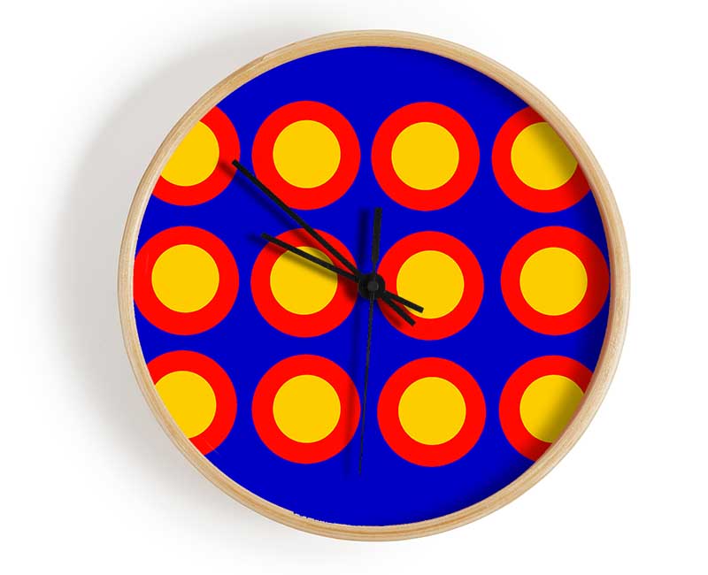 Circles Of Light Yellow On Blue Clock - Wallart-Direct UK