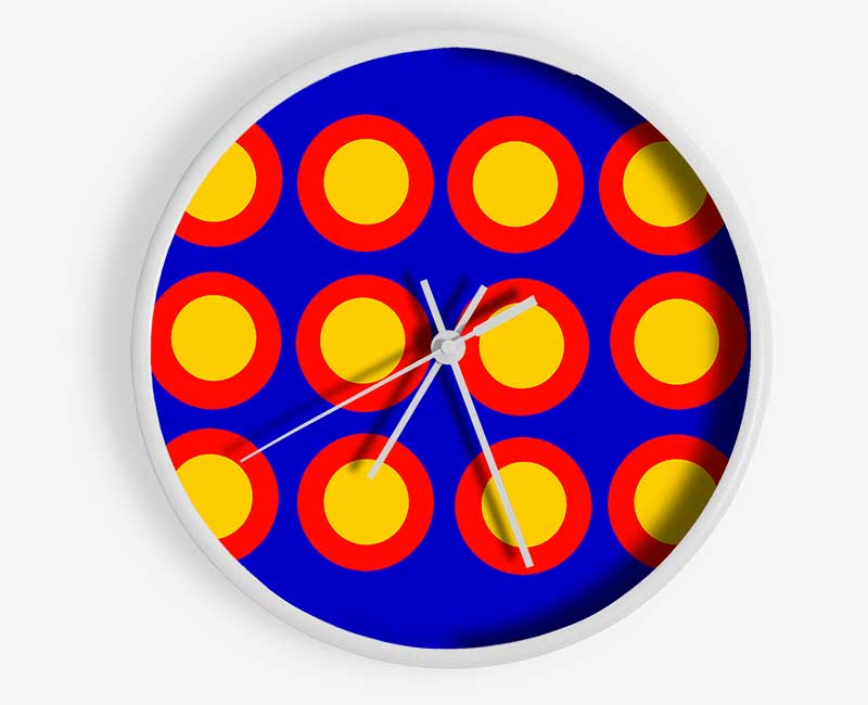 Circles Of Light Yellow On Blue Clock - Wallart-Direct UK