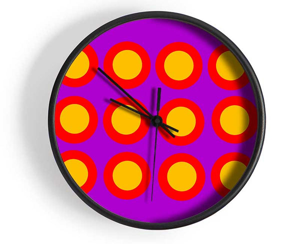 Circles Of Light Yellow On Purple Clock - Wallart-Direct UK