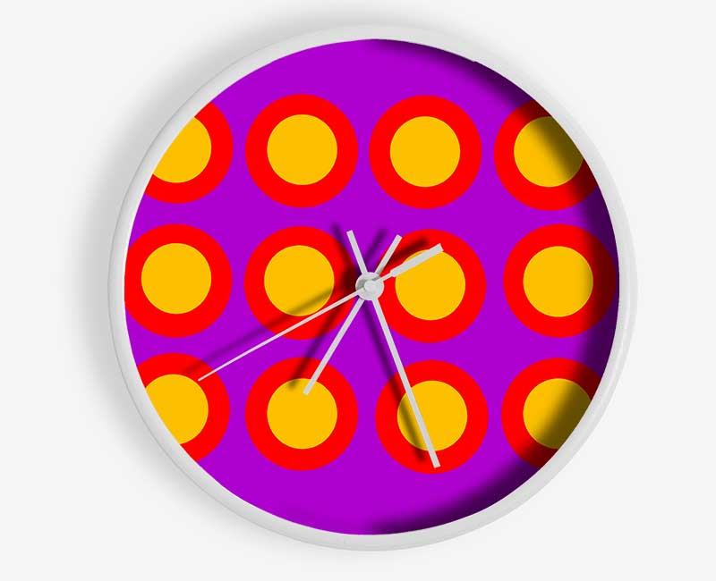 Circles Of Light Yellow On Purple Clock - Wallart-Direct UK