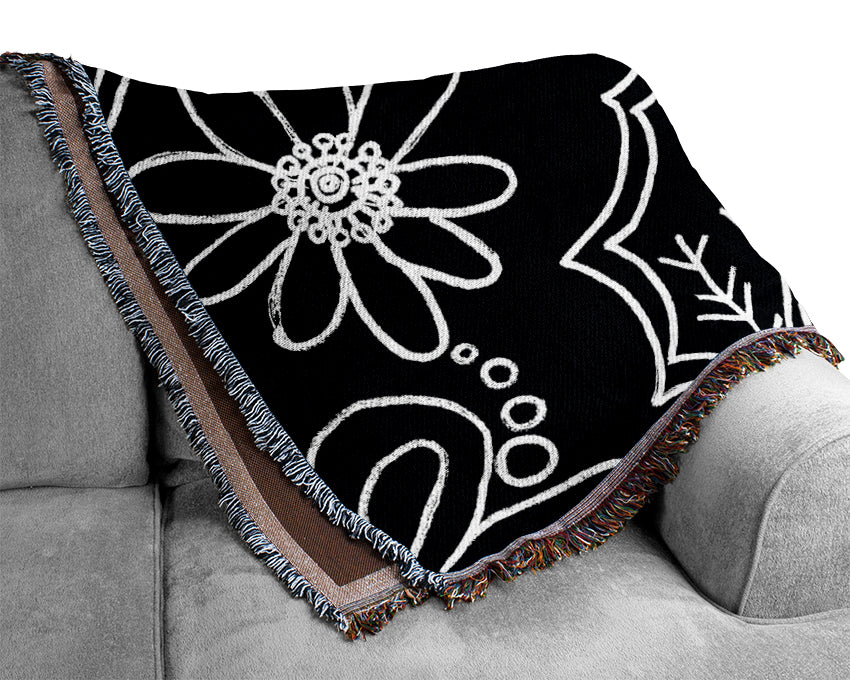 Bloom White On Black Woven Blanket