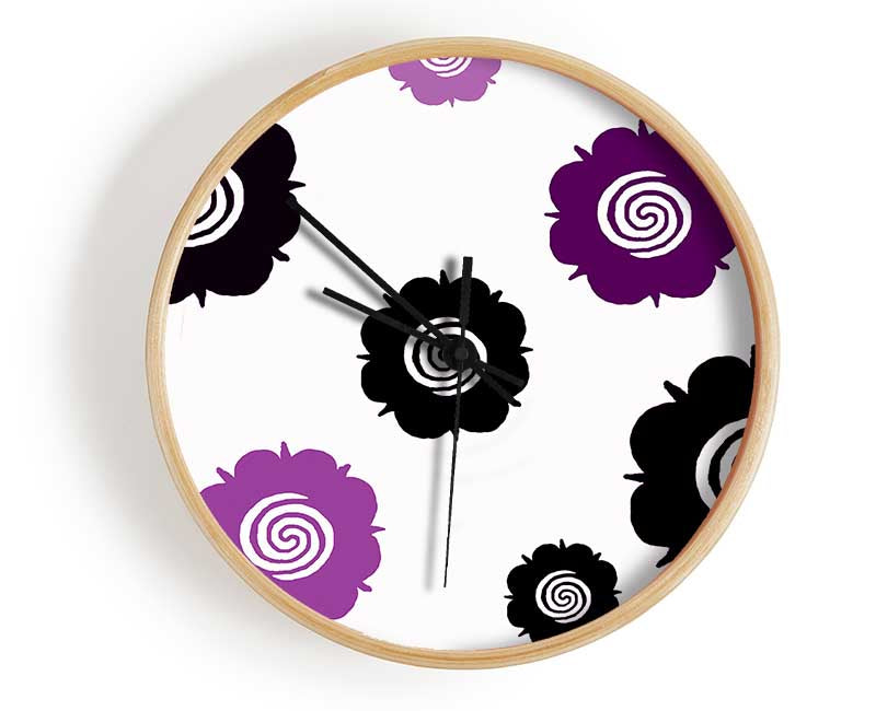 Flowers Purple On White Clock - Wallart-Direct UK