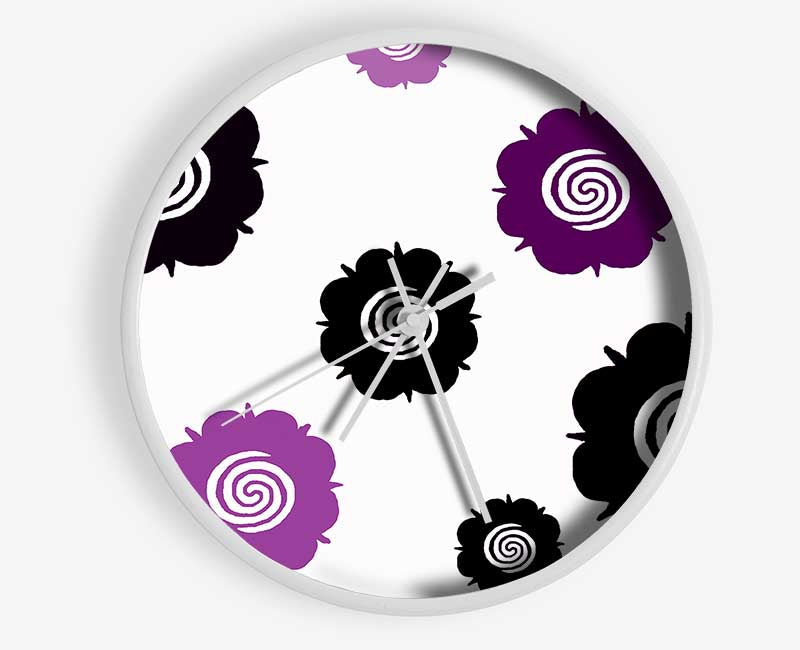 Flowers Purple On White Clock - Wallart-Direct UK