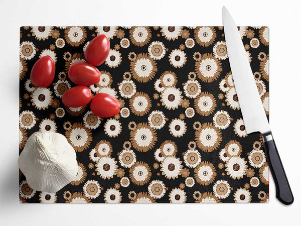 Flower On Flower Brown Glass Chopping Board