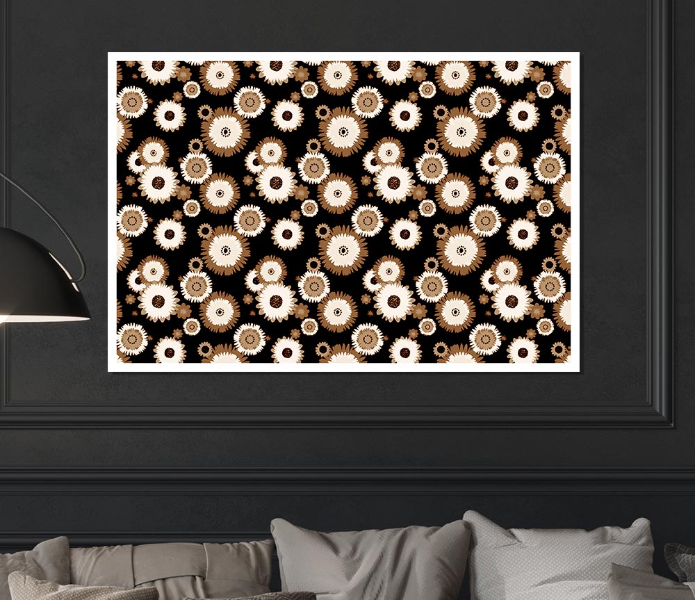 Flower On Flower Brown Print Poster Wall Art