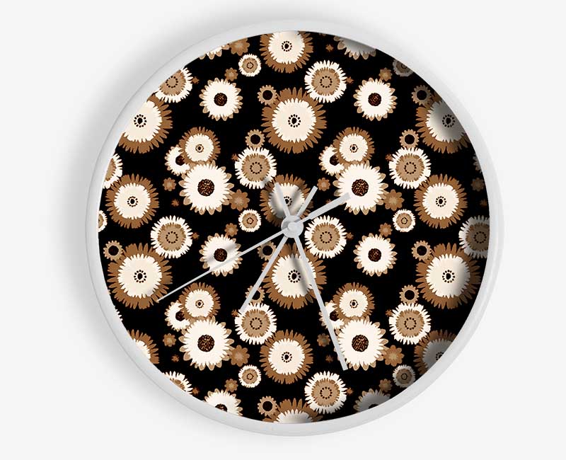 Flower On Flower Brown Clock - Wallart-Direct UK