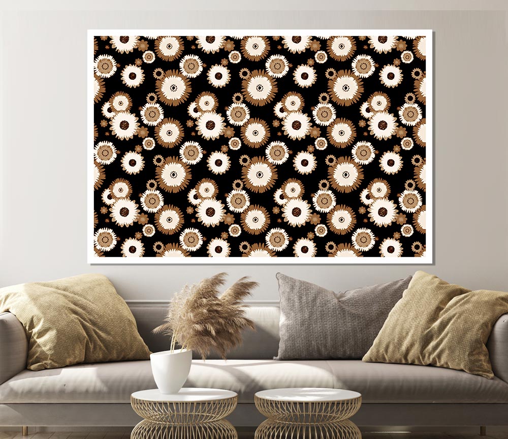 Flower On Flower Brown Print Poster Wall Art