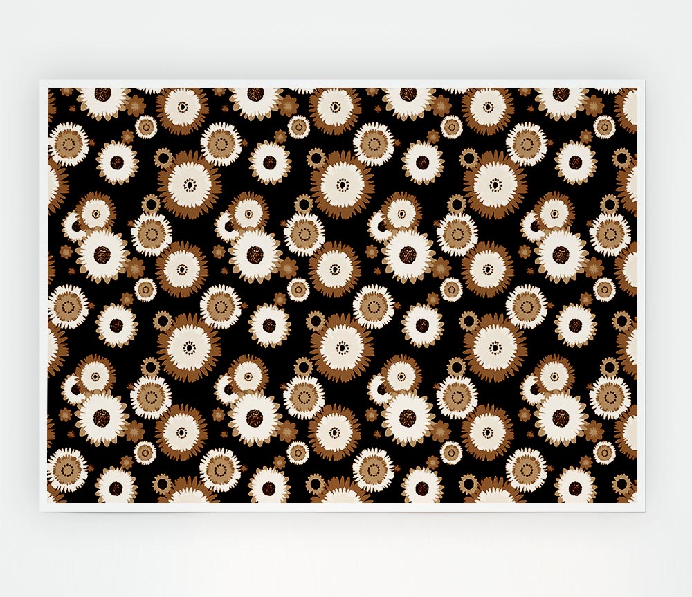 Flower On Flower Brown Print Poster Wall Art