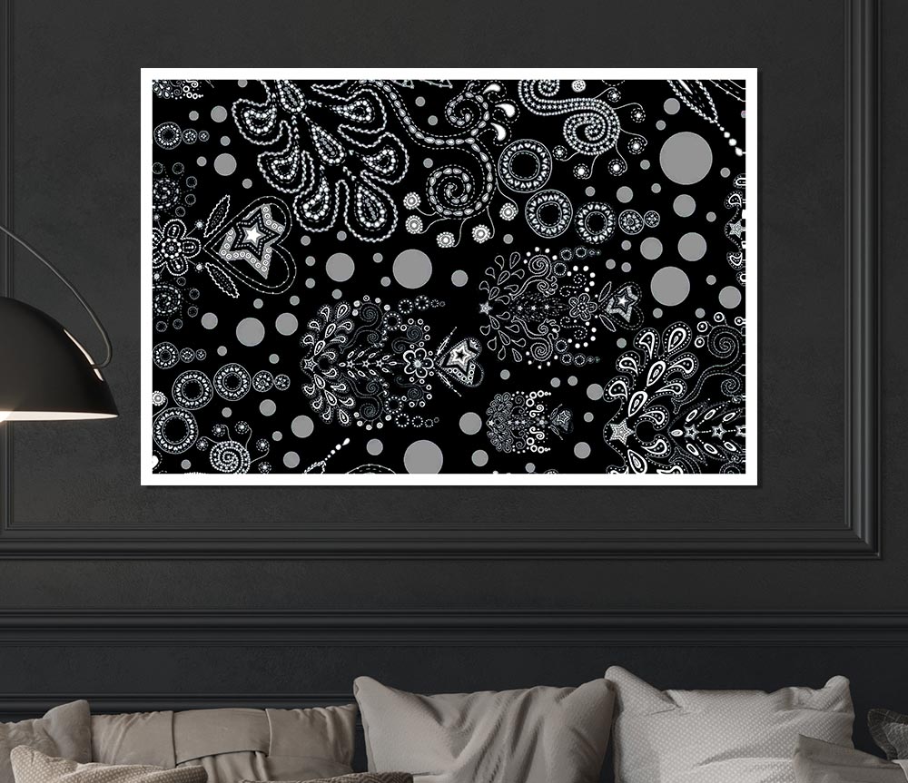 Bloom Explosion Blue Print Poster Wall Art