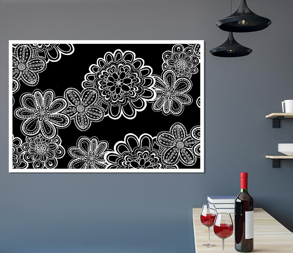 White On Black Bloom Print Poster Wall Art