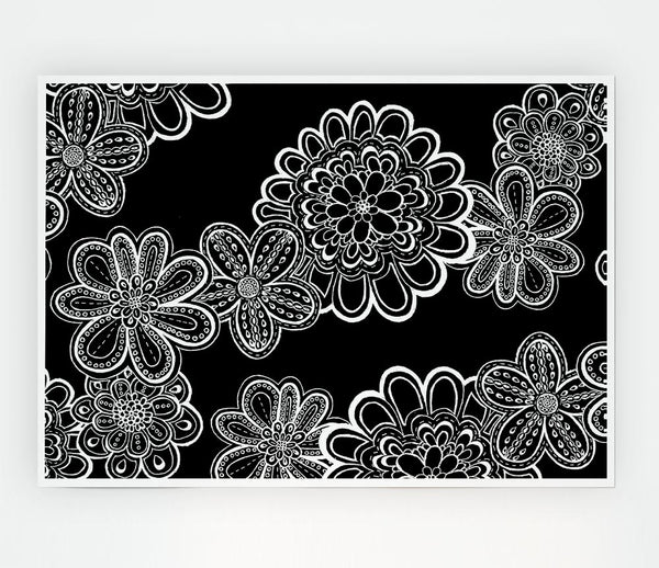 White On Black Bloom Print Poster Wall Art