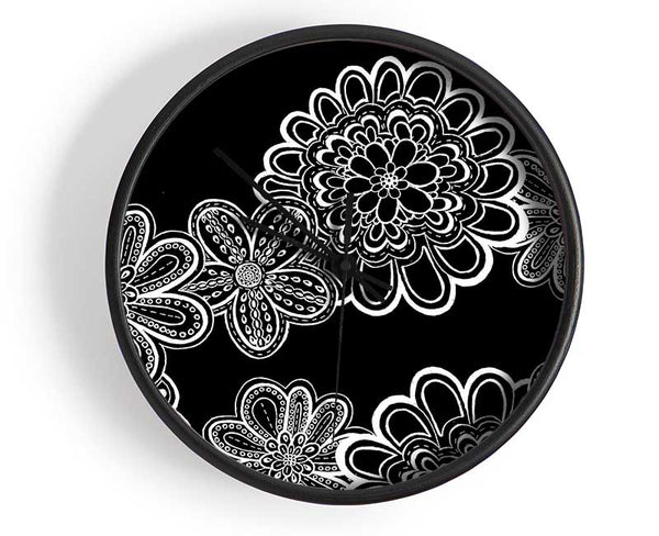 White On Black Bloom Clock - Wallart-Direct UK