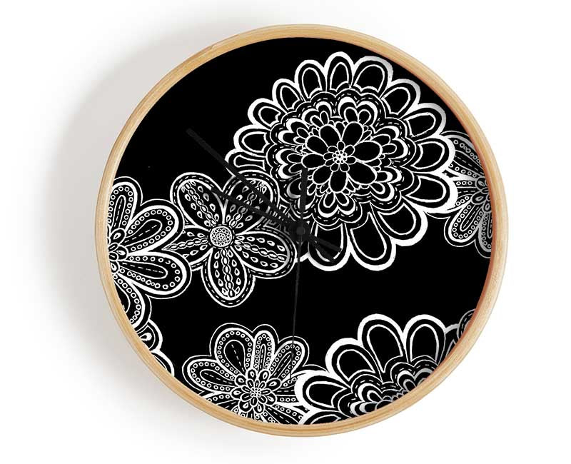 White On Black Bloom Clock - Wallart-Direct UK