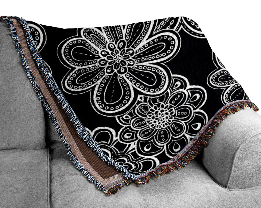 White On Black Bloom Woven Blanket