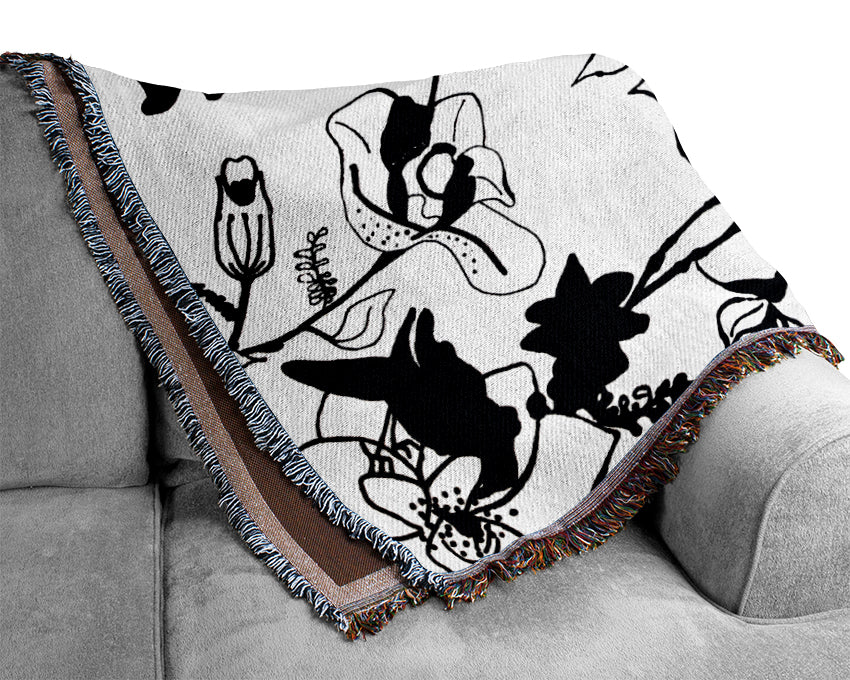 Floral Desire Black On White Woven Blanket