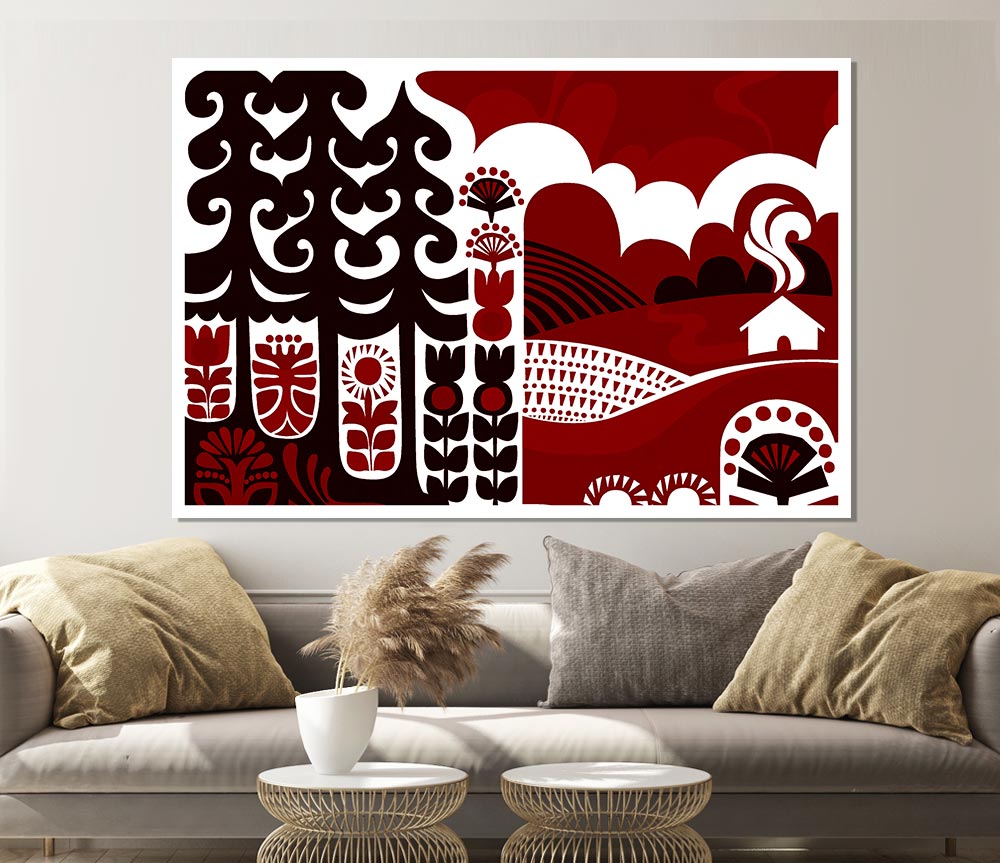 Abstract Hills Maroon Print Poster Wall Art