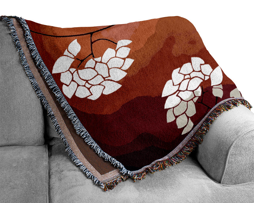 Red Feather Branches Woven Blanket