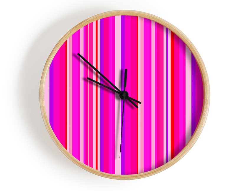 Retro Stripes Pink Clock - Wallart-Direct UK