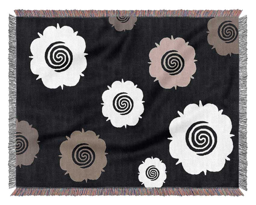 Flowers Beige On Black Woven Blanket