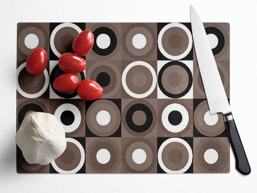 Circles In Squares Beige Glass Chopping Board