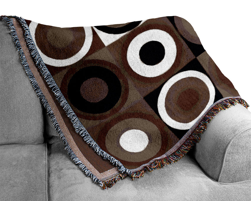 Circles In Squares Beige Woven Blanket