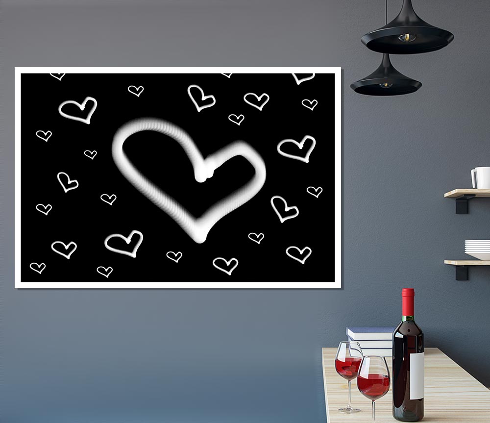 Love Hearts White On Black Print Poster Wall Art