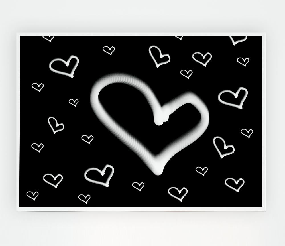 Love Hearts White On Black Print Poster Wall Art