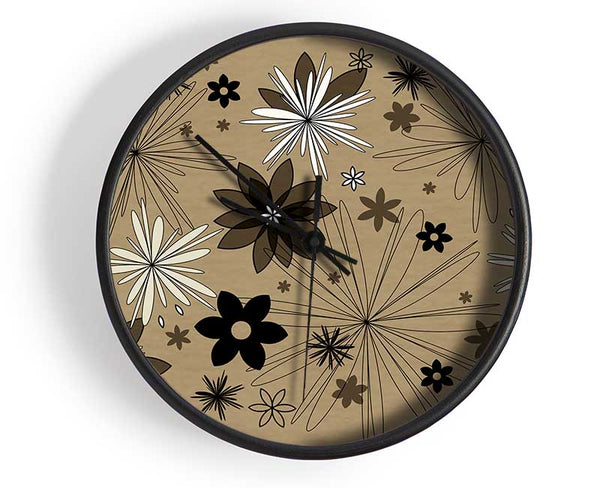 Flowers In Bloom Beige Clock - Wallart-Direct UK