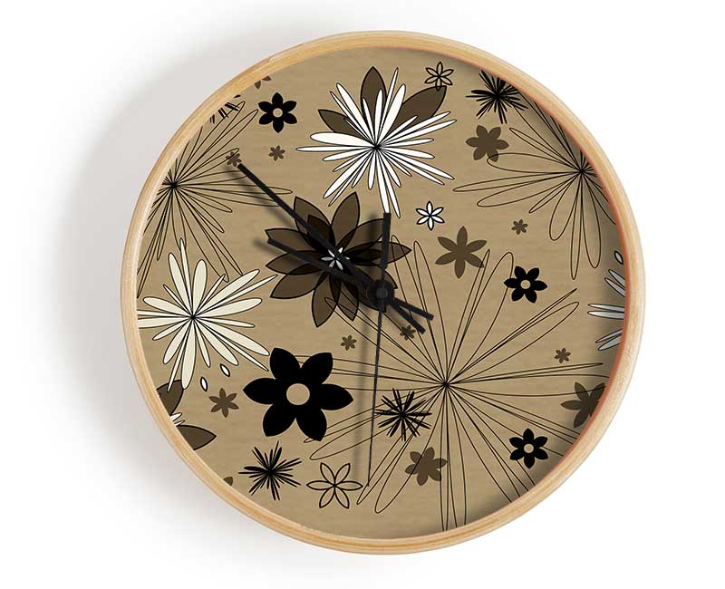 Flowers In Bloom Beige Clock - Wallart-Direct UK