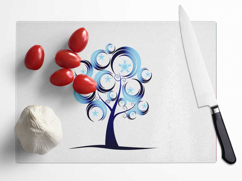 Blue Tree Abstract Glass Chopping Board