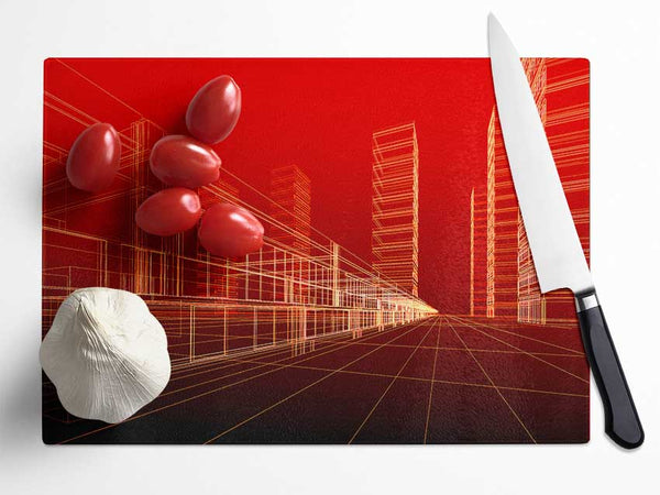 Red Futuristic City Glass Chopping Board