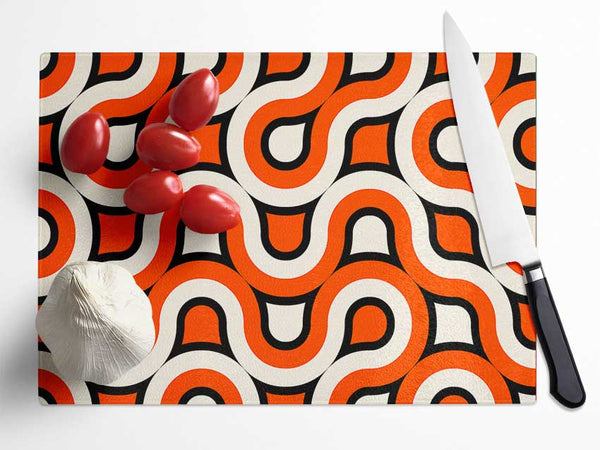 Graphical Maze Orange Glass Chopping Board