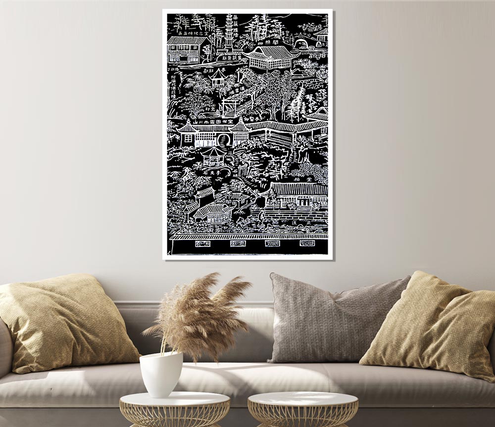 Beautiful Japanese Walled Garden From Above Print Poster Wall Art