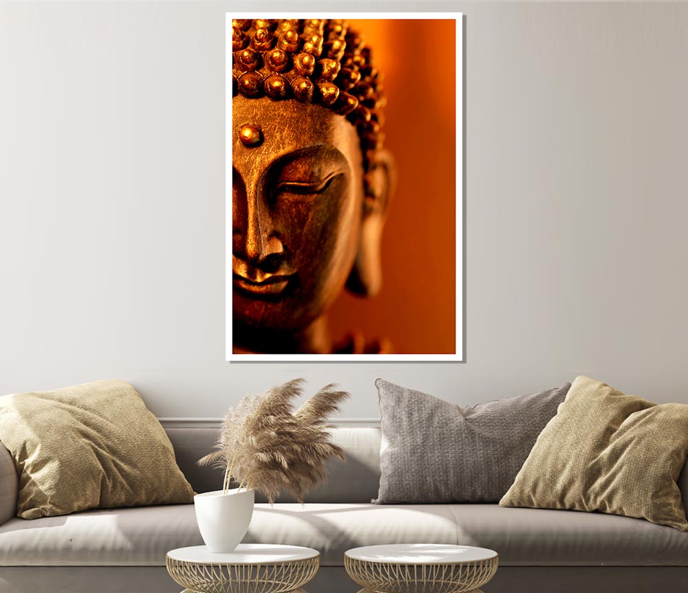 Buddha Face Orange Print Poster Wall Art