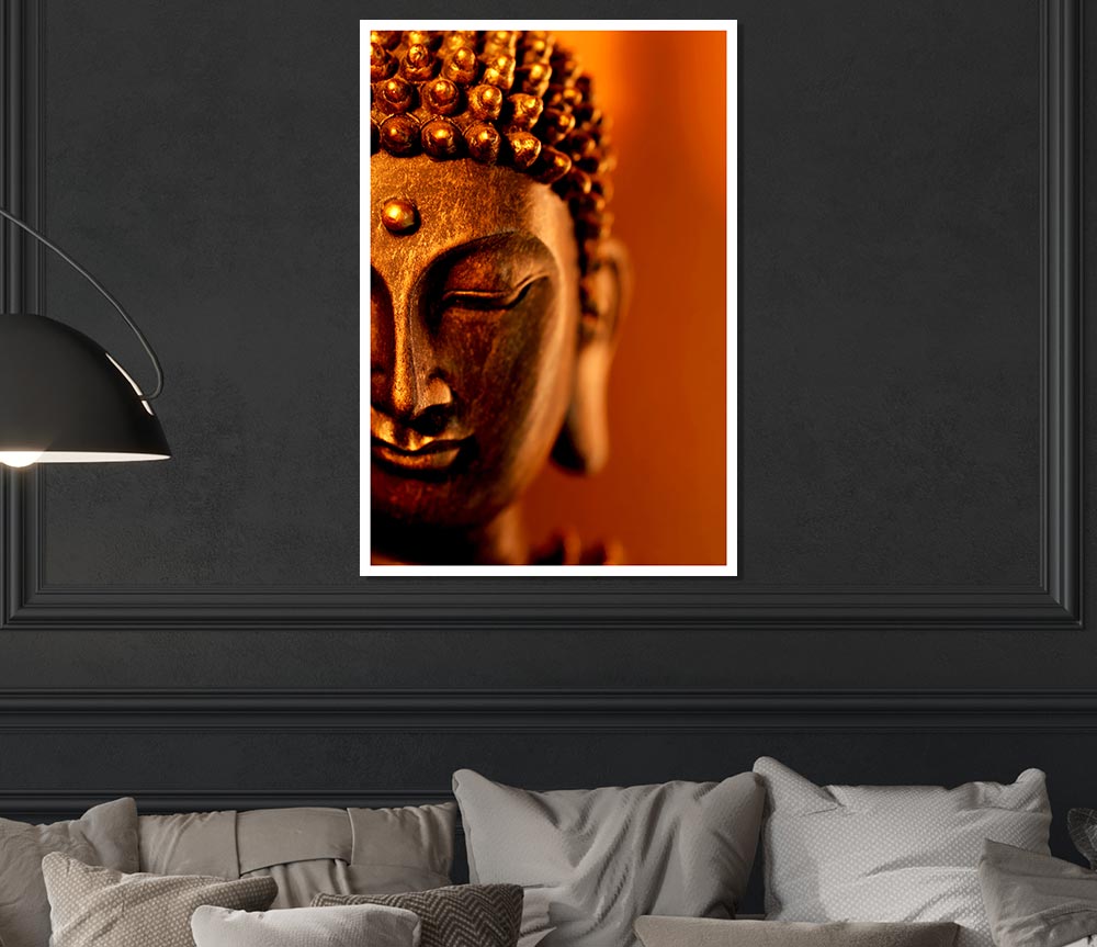 Buddha Face Orange Print Poster Wall Art