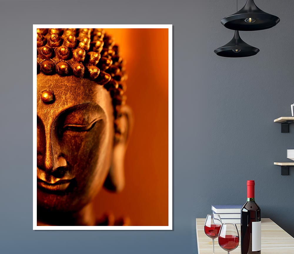 Buddha Face Orange Print Poster Wall Art