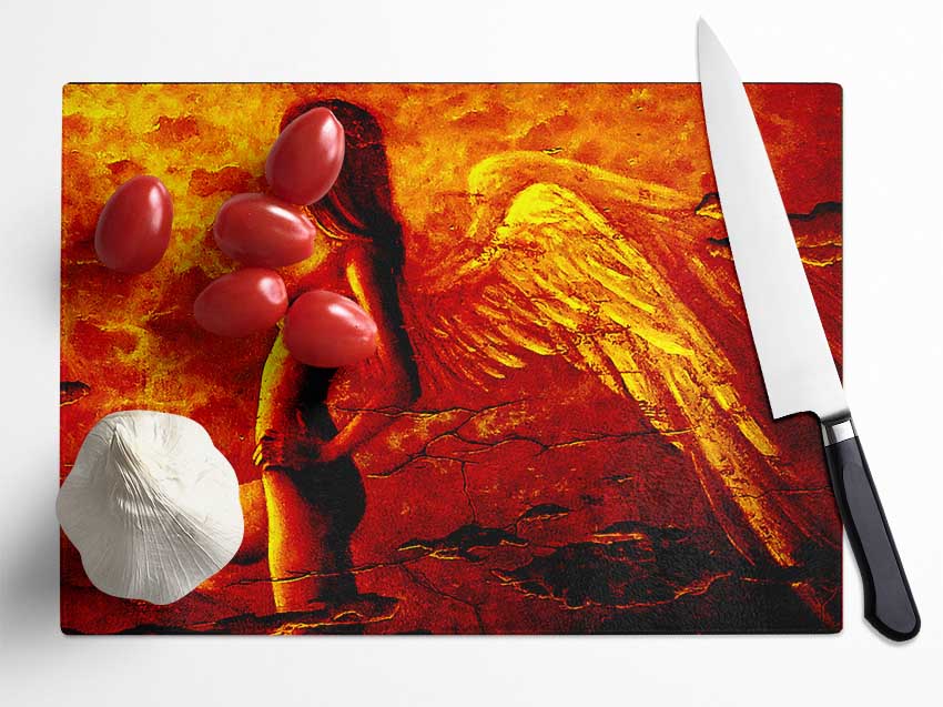 Orange Winged Angel Glass Chopping Board