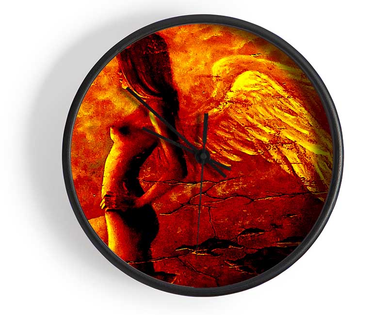 Orange Winged Angel Clock - Wallart-Direct UK