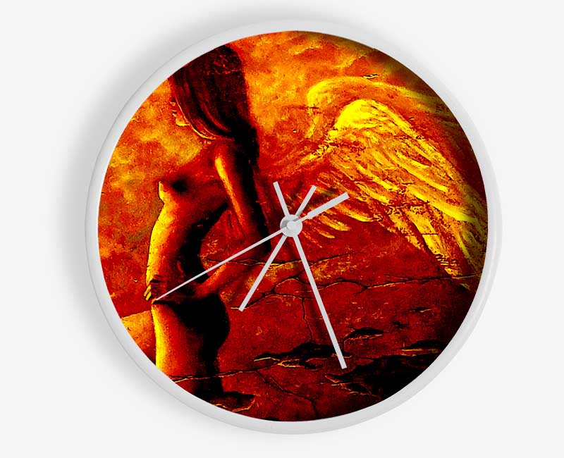 Orange Winged Angel Clock - Wallart-Direct UK