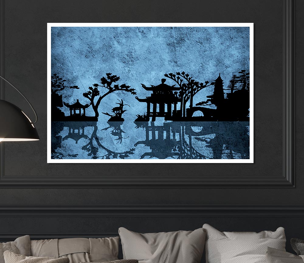 The Blue Japanese Garden Print Poster Wall Art