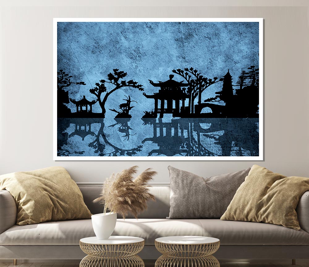 The Blue Japanese Garden Print Poster Wall Art